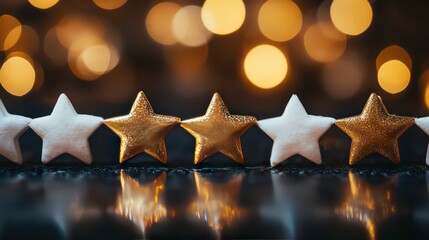 Rows of alternating gold and white stars, glowing softly on a bokeh effect.