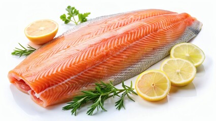 Fresh trout fillet on a white background  