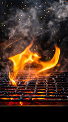 Grill Grate with Flames, Smoke, and Embers