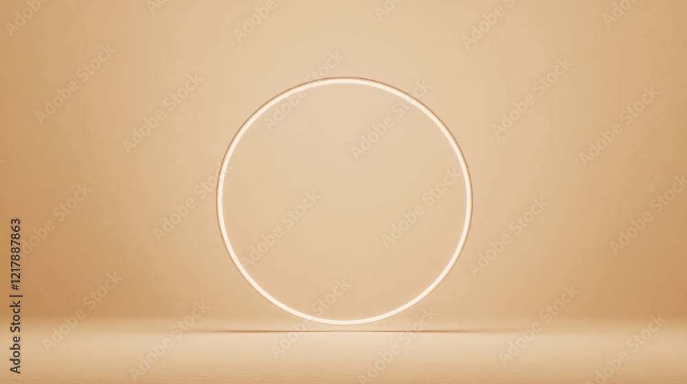 Poster minimalistic illuminated circle on a soft beige background, creating a serene atmosphere