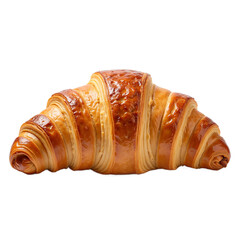 Golden flaky croissant on white background