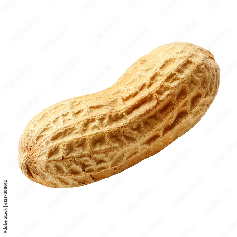 Poster a single peanut on a transparent background highlighting its textured shell and natural color, singl