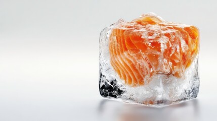 salmon in ice cube, isolated on white background, clipping path, full depth of field