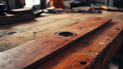 A detailed shot of the measurement guide on a tile cutter.