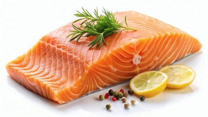 Fresh salmon fillet on a white background  