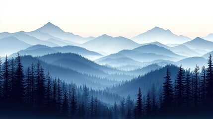 Obraz premium Serene Blue Mountains and a Forest Vista