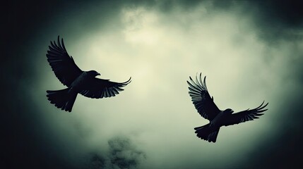 Birds Soaring Under a Dark Stormy Sky Generative AI