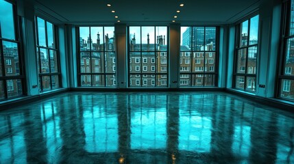 Fototapeta premium London Cityscape Reflection: A Serene View from a Modern Loft