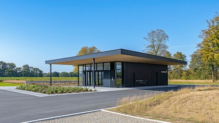 Obraz premium A modern gas power plant with a clear blue sky in the background.