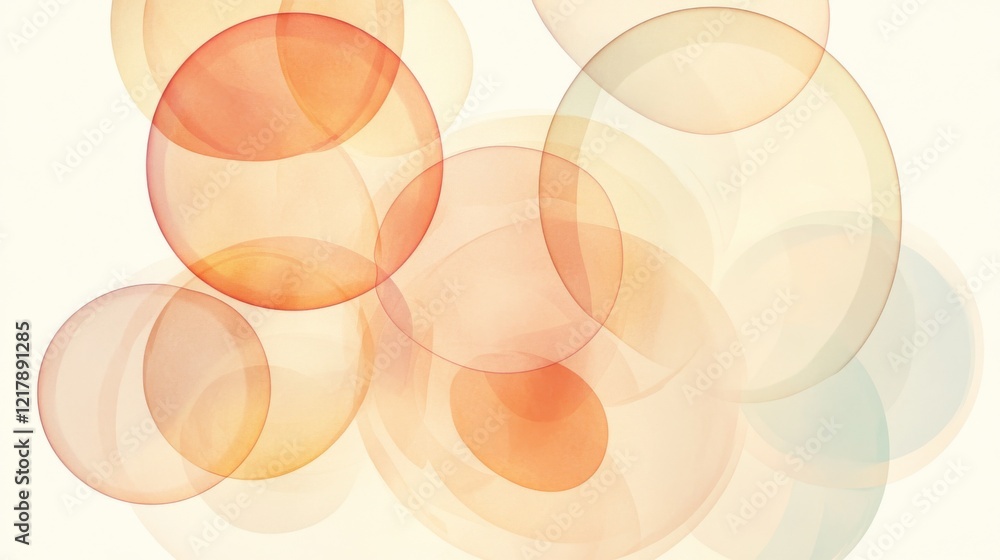 Poster abstract composition of soft, overlapping circles in warm hues on a light background