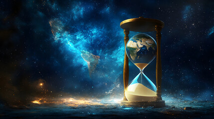 Hourglass with Earth in Cosmic Setting