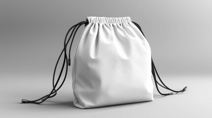 A stylish white drawstring bag with black cords, ideal for casual outings and light sports activities. A versatile accessory for any occasion.