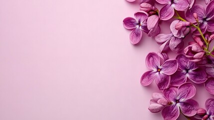 Fototapeta premium Close-up of purple flowers on pink background, text/image insertion space