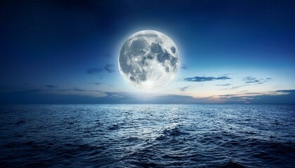 Scenic panorama with full moon on sea to night. Generated image