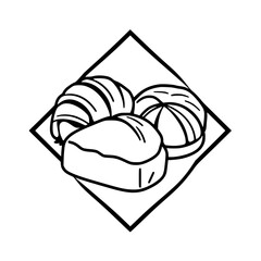 A delightful collection of freshly baked bread and pastries. Croissants, buns, and other treats are displayed, showcasing their golden-brown crusts and inviting textures.