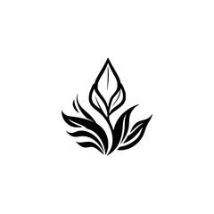 Elegant Black and White Floral Design: Minimalist Plant Leaves Logo, Botanical Icon, Nature Symbol, Simple Vector Illustration, Stylish Graphic
