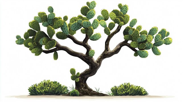Detailed Cactus Tree Vector Illustration Isolated on White Background