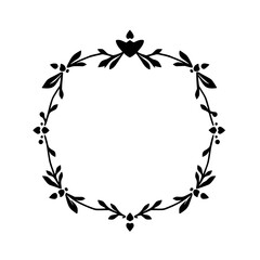 Elegant Floral Frame: Black and White Round Border Design. Perfect for Vintage Wedding Invitations, Classic Logos, and Decorative Elements.