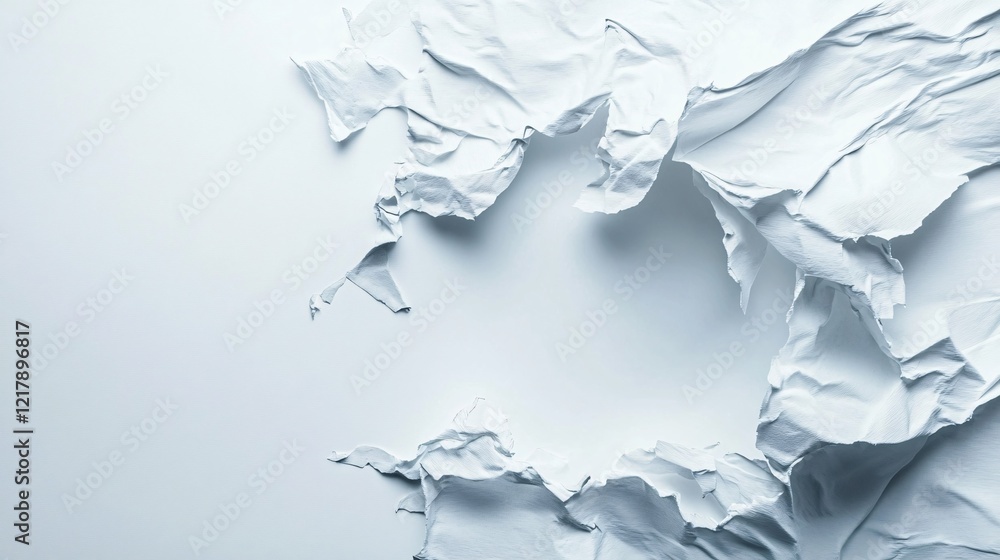 Aufkleber crumpled white wrapping paper creating a frame on a white background