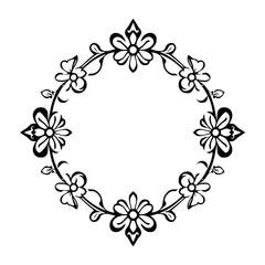 Elegant Black and White Floral Frame: Vintage Circle Border Design. Perfect for invitations, cards, and decorative projects.