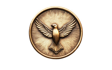 Badge featuring a dove with a glowing cross in the center isolated on transparent background.