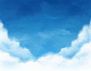 blue sky with white clouds watercolor background