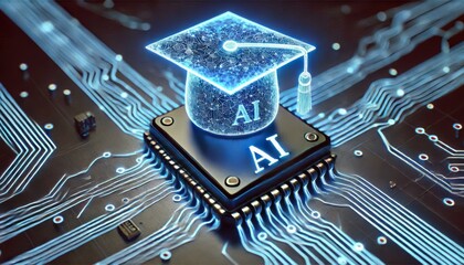 A futuristic setting representing the harmony between humans and machines. interacting with a digital interface, surrounded by floating complex algorithms, data streams