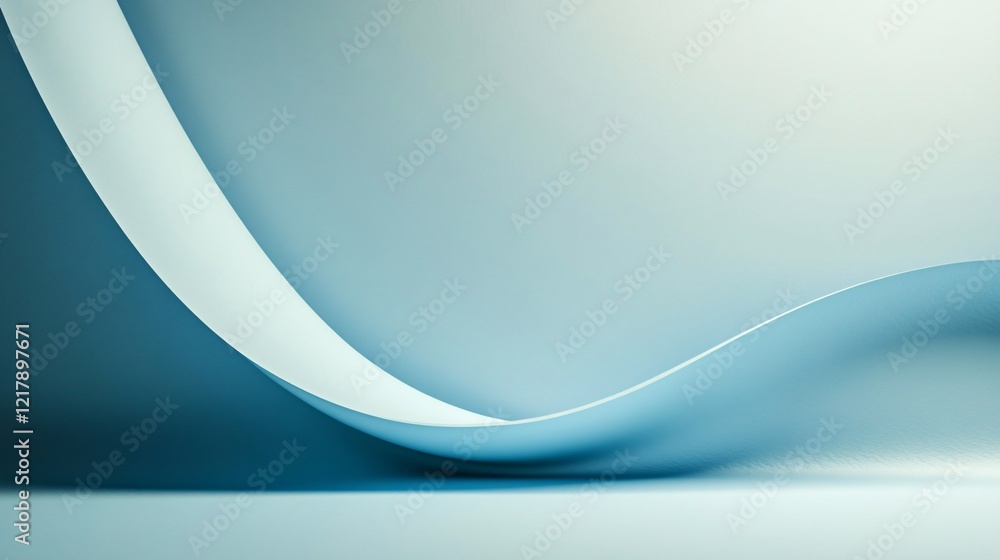 Poster Abstract blue minimalist background with smooth wavy shapes creating a serene atmosphere