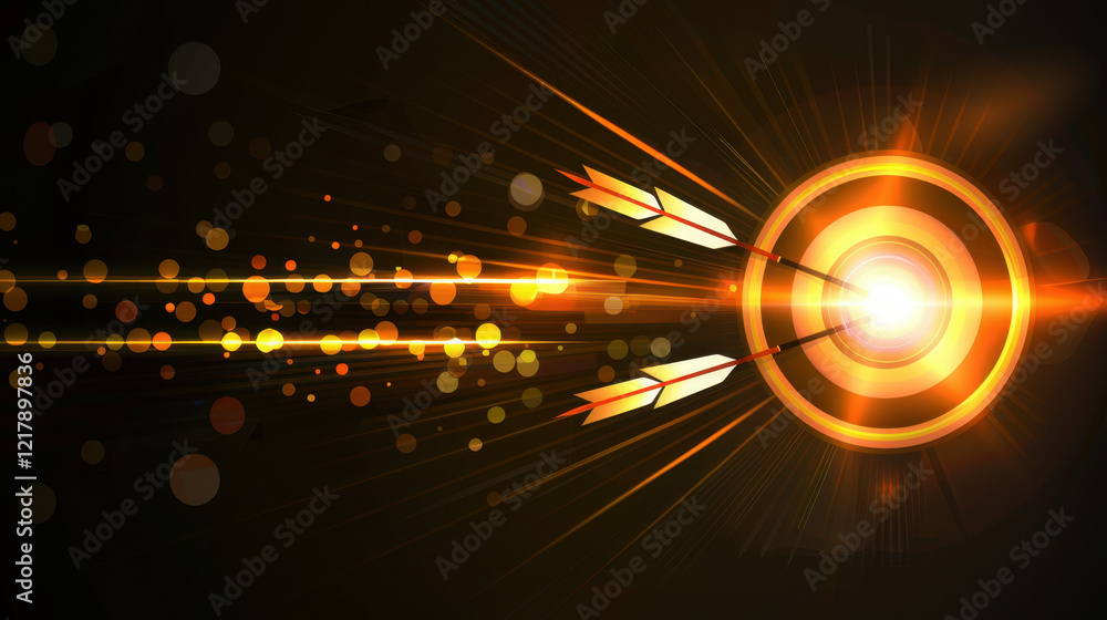 Poster achieve your goals with this dynamic image of arrows hitting target, symbolizing success and precisi