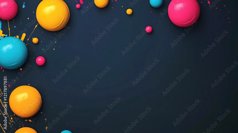 Aufkleber colorful spheres and paint splashes creating vibrant abstract design on dark background