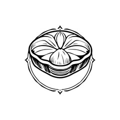 A captivating monochrome illustration of a lime fruit slice, meticulously detailed and presented in a vintage style. Perfect for culinary designs, adding a zesty touch to your projects.