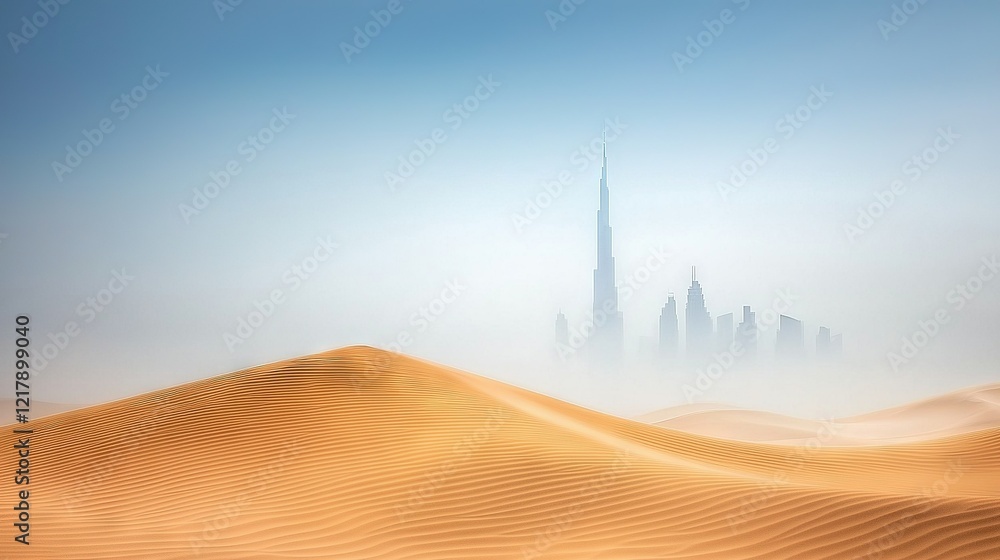 Poster a towering structure stands alone amidst golden sands and a clear azure backdrop