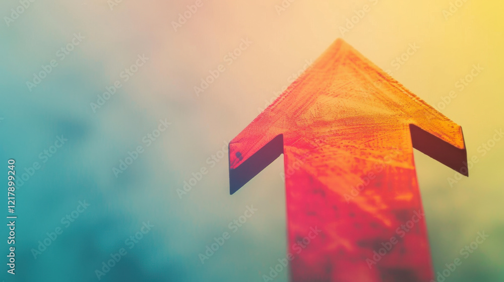 Aufkleber vibrant red arrow pointing upwards against soft gradient background, symbolizing growth and progress