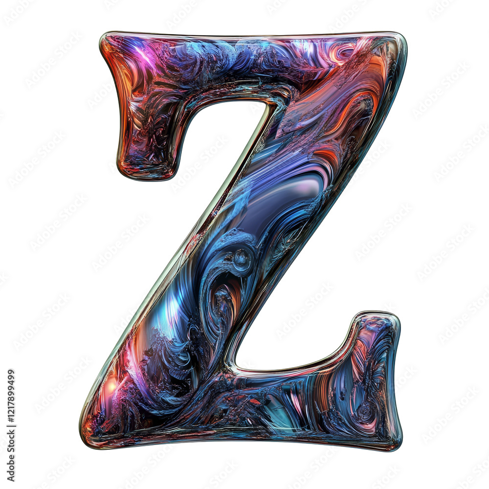 Poster a vibrant consonant z crafted with colorful swirls highlighted against a clean transparent backgroun