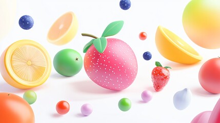 Vibrant Pastel Fruits in Wide Angle Centered Composition