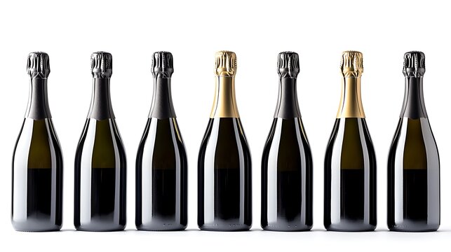 A set of Borgognotta bottles of prosecco or champagne, isolated on a clean white background for an elegant product showcase. - Powered by Adobe