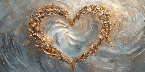 Abstract heart-shaped artwork with swirling patterns and gold accents creating a unique visual experience