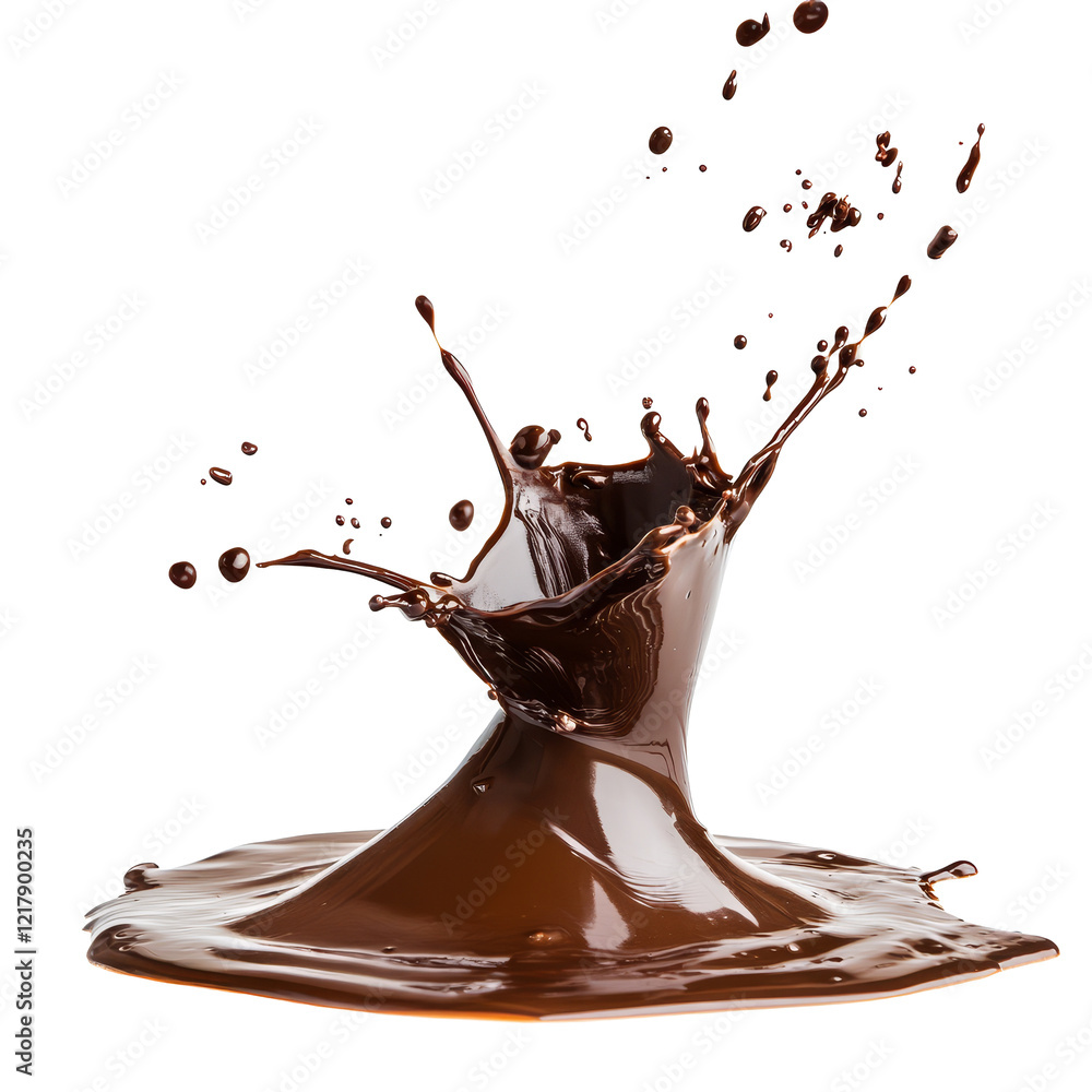 Poster rich chocolate splash isolated on a transparent background illustrating dynamic movement and texture