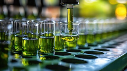Green liquid dispensing into glass containers