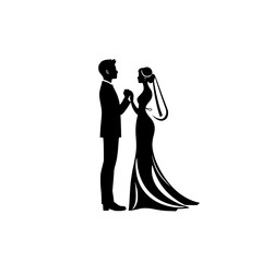Elegant Wedding Couple Silhouette: A Romantic Black and White Illustration of a Bride and Groom. Perfect for Wedding Invitations, Announcements, and More!
