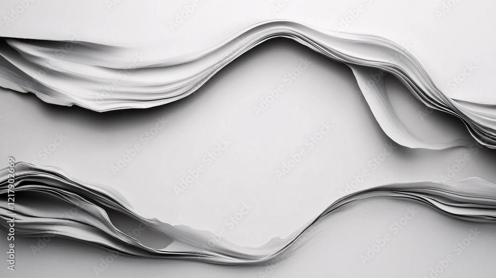 Poster White sheets of paper forming abstract waves on white background