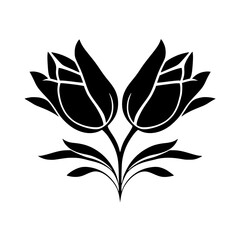 Elegant Black and White Tulip Flower Illustration - Simple Floral Design, Minimalist Botanical Art, Classic Vintage Vector Graphic
