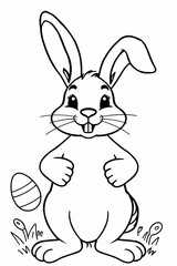Easter bunny and eggs. Coloring book page outline for kids. Printable and worksheet. Creative education concept.
