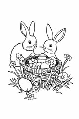 Fototapeta premium Cute Easter Theme. Coloring book page outline for kids. Printable and worksheet. Creative education concept.