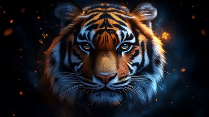 Majestic Tiger Portrait Embers Dark Background