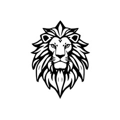 Fototapeta premium Majestic Lion Head: A Regal Vector Graphic Design. Perfect for logos, icons, and wildlife-themed projects. Black and white illustration of a powerful animal portrait.