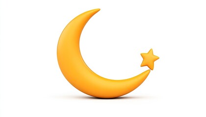 A vibrant orange crescent moon and star symbolizing tranquility, night, and celestial beauty against a white backdrop