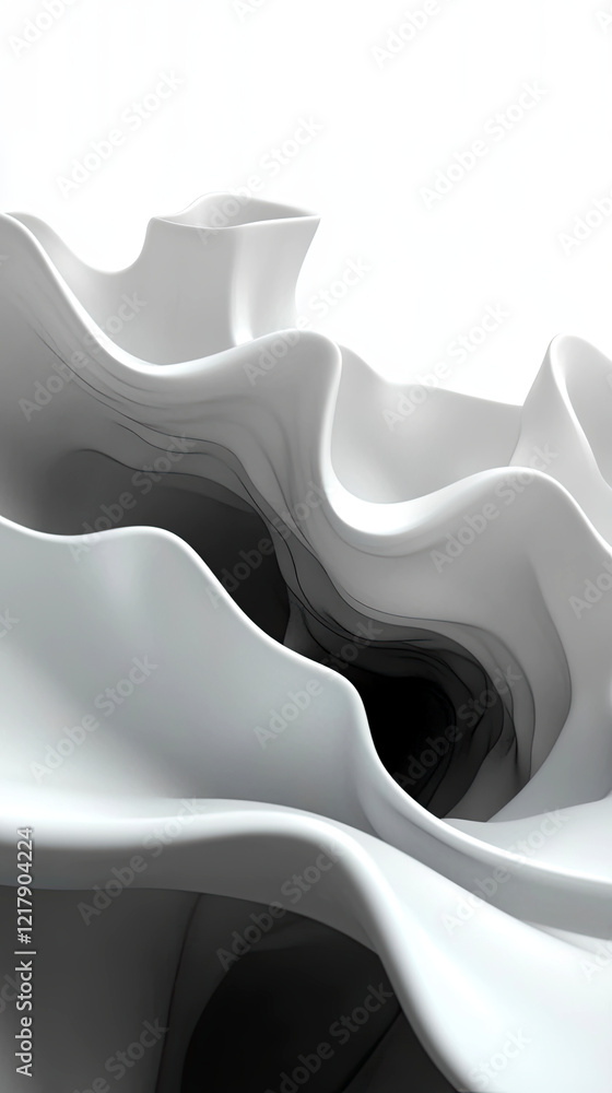 Aufkleber Exploring the Depths of an Abstract Shape With Fluid Forms and Shadows on a White Backdrop