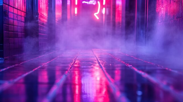 Futuristic neon lit city street scene with vibrant reflections dramatic lighting and an atmospheric dystopian mood  Showcasing the electric energy and moody