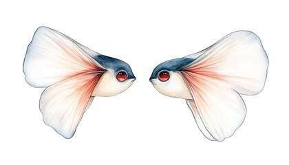 Obraz premium Two beautifully illustrated fish facing each other, showcasing vibrant colors and delicate fins in a serene setting